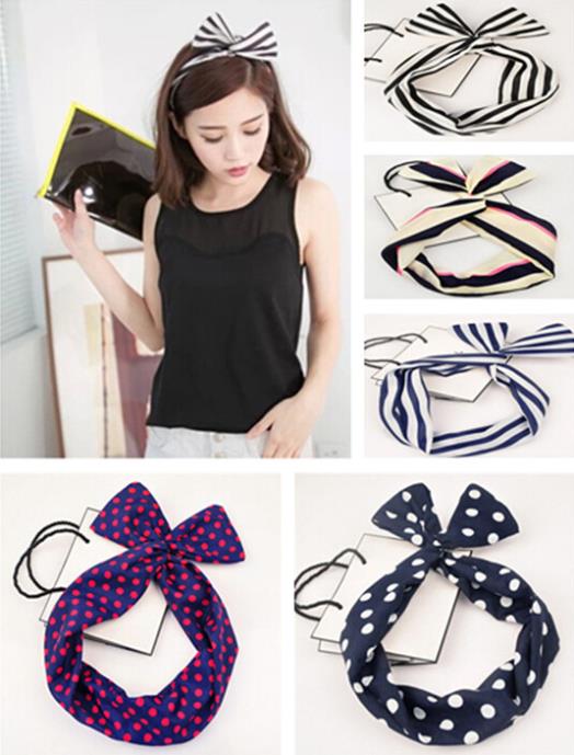 Cute Headband Bunny Ear Elastic Hair Ribbons Spots Decorated Rubber Bands Fashion Hair Accessories na227