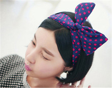 Cute Headband Bunny Ear Elastic Hair Ribbons Spots Decorated Rubber Bands Fashion Hair Accessories na227