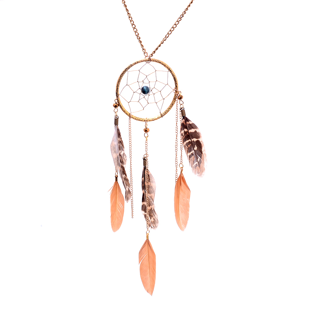 Lureme Hot Sale Bohemian Ethnic Style Bead Dreamcatcher Feather Pendants Alloy Necklace For Women Fashion Jewelry