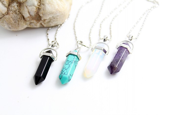 beautiful natural Crystal Pendant Faceted Bullet Amethyst Rose Quartz semi precious stone Beads jewelry necklace love