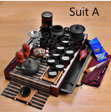 Free Shipping Hot Sale Yixing Ceramic Kung Fu Tea Set Solid Wood gaiwan&Tea Tray Teapot 27-piece Tea Suit 7style