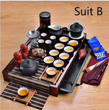 Free Shipping Hot Sale Yixing Ceramic Kung Fu Tea Set Solid Wood gaiwan Tea Tray Teapot