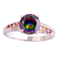 Classic Art Deco Style Women Jewelry Multi Color Rainbow Topaz 925 Silver Ring Size 6 7 8 9 10 Wholesale Free Shipping