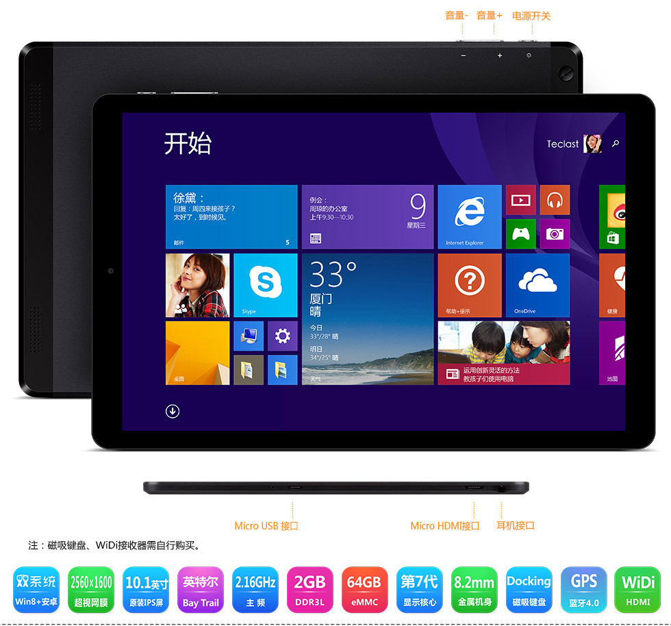 10 1 IPS Windows 8 1 Android 4 4 Tablet PC Intel Z3736F Quad Core 2GB