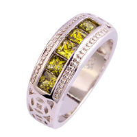 Free Shipping Peridot New Popular Unisex 925 Silver Ring Jewelry For Women Party Gift Size 6 7 8 9 10 Couples Rings Wholesale