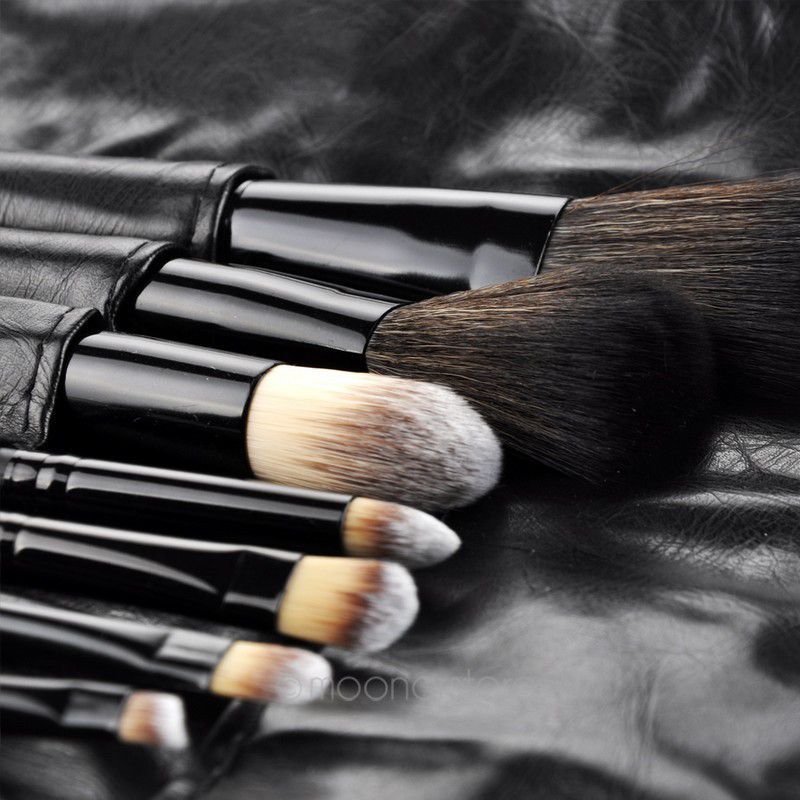 Professional 9 pcs Makeup Brushes Set Stylish foundation brush Makeup Tools Kits pincei Free Leather Black