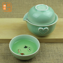 3pcs,1teapot+2teacups,Korean style light green chinese longquan celadon cup tea kung fu tea cup gaiwan quick cup travel tea set