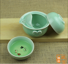 Longquan celadon 1pot 2 cups kung fu tea set travel easy cup tea quick cup gaiwan
