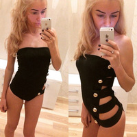Elina\'s shop new fashion 2015 Women\'s bandages hollow out one Pieces off shoulder botton brazilian swimming suit s m l