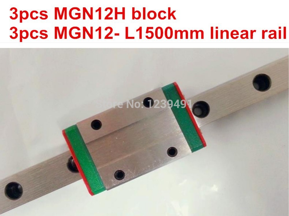 Kossel Mini MGN12 12mm miniature linear rail slide 3pcs 12mm L 1500mm rail 3pcs MGN12H carriage