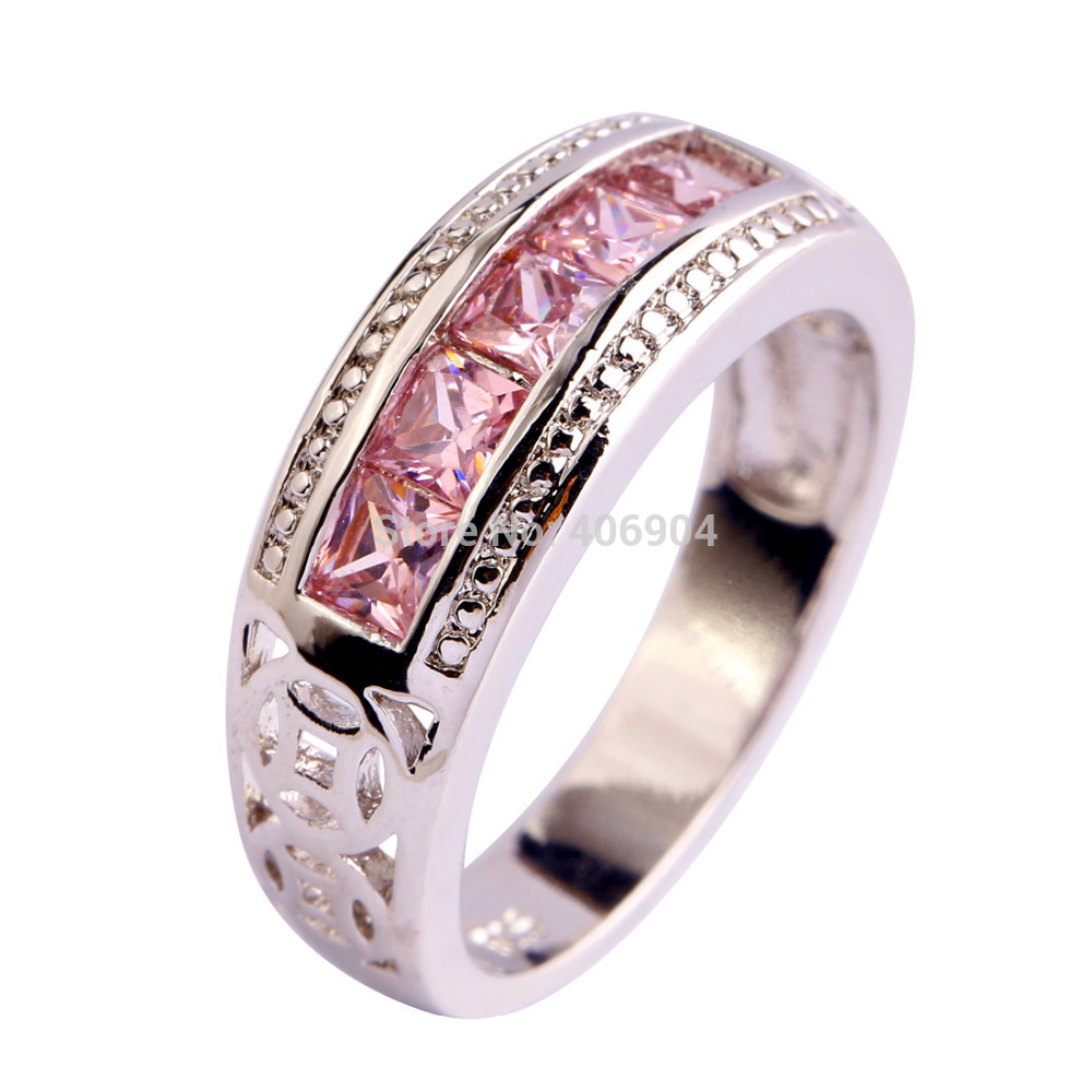 Free Shipping Pink Topaz New Popular 925 Silver Ring Jewelry For Women Gift Size 6 7