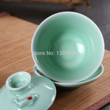 100ml Longquan kiln celadon carousingly covered teacup tea set celadon red carp ceramic tureen kung fu