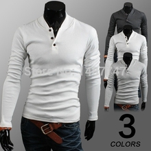 2015 New Fashion Mens Clothing Long Sleeve T shirt men Casual Men TShirt V-neck Contrast-Color Undershirt