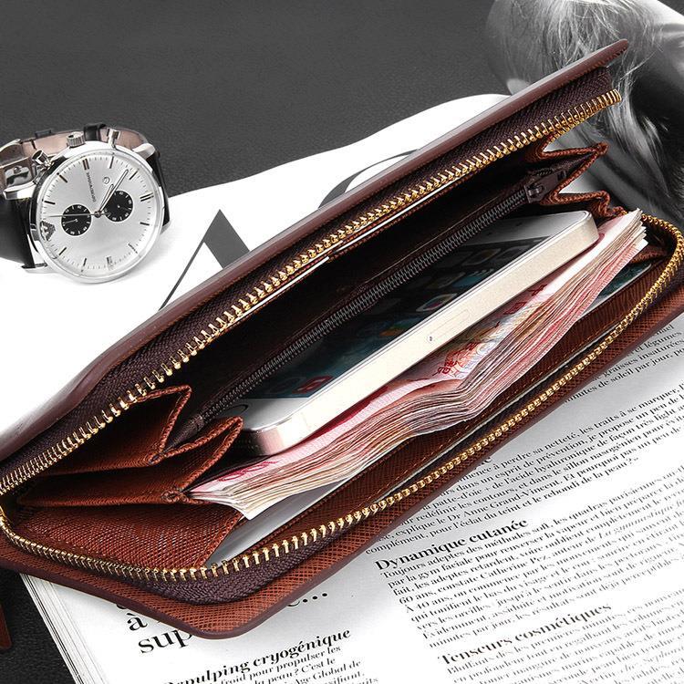 New business men wallets Single zipper Korean long paragraph men clutch bag solid color PU leather
