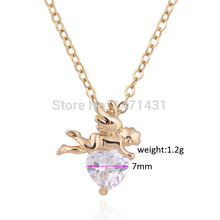 Romantic Cute Cupid Crystal Heart Pendant 18K Gold Plated Necklace