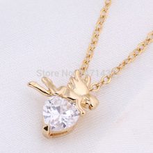 Romantic Cute Cupid Crystal Heart Pendant 18K Gold Plated Necklace