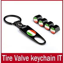 Italy Italian Flag Car Wheel Tire Valve Stem Air Caps Dust Cover+Keychain Black Valve 1 Flag Tire Valves Flag Tyre Caps