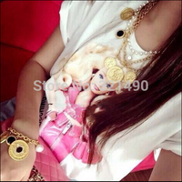 Hot sale 2015 new fashion women brand cotton short sleeve t shirt Character Print cute top tee t-shirt large size