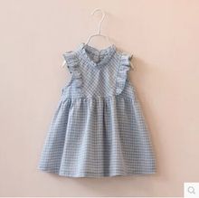 2015 new spring summer baby girls plaid butterfly sleeve boutique princess dresses girl sleeveless dress 2