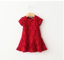 2015 new spring summer European style kids girls flower hollow lace princess party dresses baby short