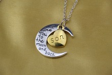 Mom I Love You To The Moon and Back Pendant Necklace with Two Toned Yellow Gold
