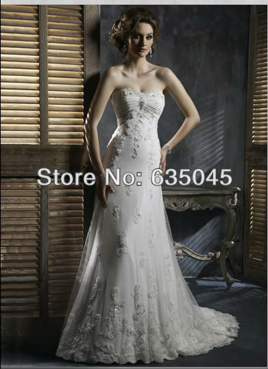 2015 New Style Custom Made Romantic Vestido De Noiva Tulle Crystal Beading Pleat Bow A Line