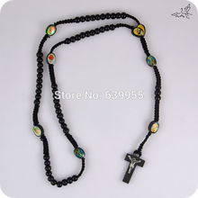 Holy Icon Wooden Rosary Beads Necklace Jesus Cross Pendant Necklaces Wood Catholic Fashion Religious Jewelry Free Shipping