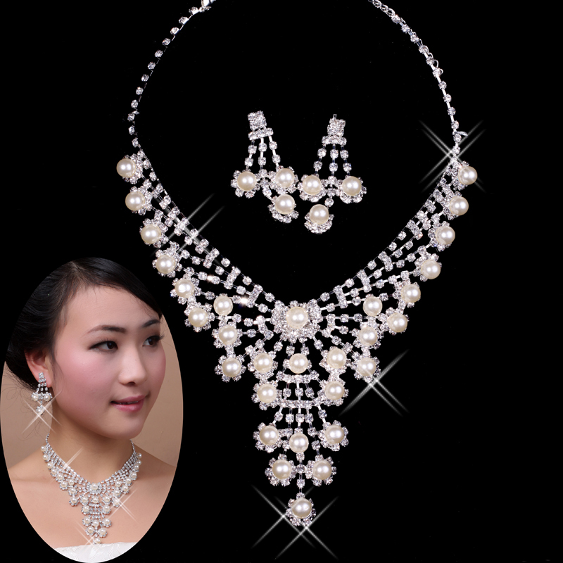 bride wedding pearl necklace earrings twinset marriage accessories pearl necklace for wedding wedding bride jewelry