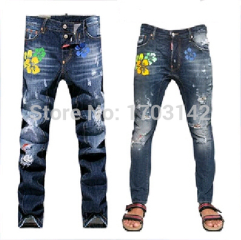 2015 горячая распродажа! оптовая продажа d джинсы квадрат мужчины dsq тонкий fit мода desinger джинсы название бренда D2 джинсы свободного покроя патч брюки джинсы