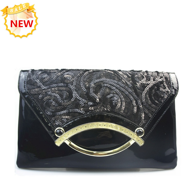 Free Shipping 2015 Fashion Women patent Leather Clutch Evening handbag Lace Day Clutches Women Chain bag