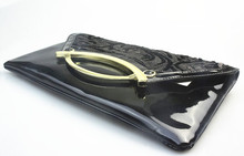 Free Shipping 2015 Fashion Women patent Leather Clutch Evening handbag Lace Day Clutches Women Chain bag