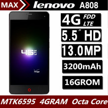 Lenovo A808 Phone 5.5 IPS 1920*1080 Original Android 4.4 MTK6595 smartphone Octa Core 4G RAM 16G ROM 4G LTE FDD GPS mobile Phone