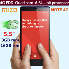 MIZO NOTE 4G 5.5 inches FDD-LTE Phone Celular MT6732 3G RAM 13.0MP Quad Core Dual SIM GPS WCDMA Android smartphone Mobile Phone