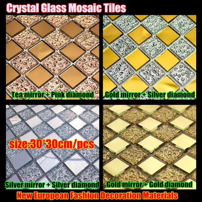 33pcs 30 30cm EUR Crystal Glass Mosaic Tiles Marble Mirror Diamond Tiles for Bathroom Bedroom KTV
