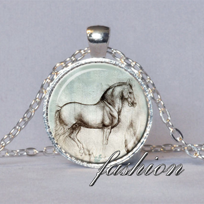 Da Vinci liontin kuda, Leonardo Da Vinci kalung, Aqua naik kuda abu ...