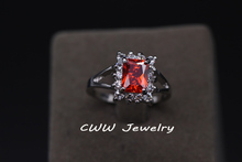 White Gold Plated CZ Diamond Wedding Jewelry Big Square Red Ruby Zirconia Engagement Rings For Women
