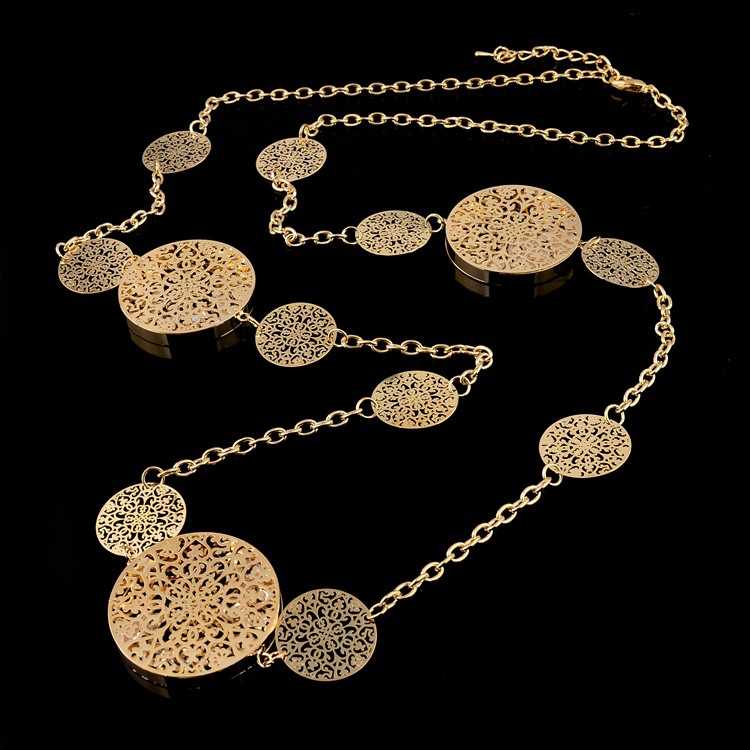 2015 Vintage Statement Necklace Pendants Gold Plated Round Flower Long Necklace Chain Crystal Accessories Jewelry SNE150004
