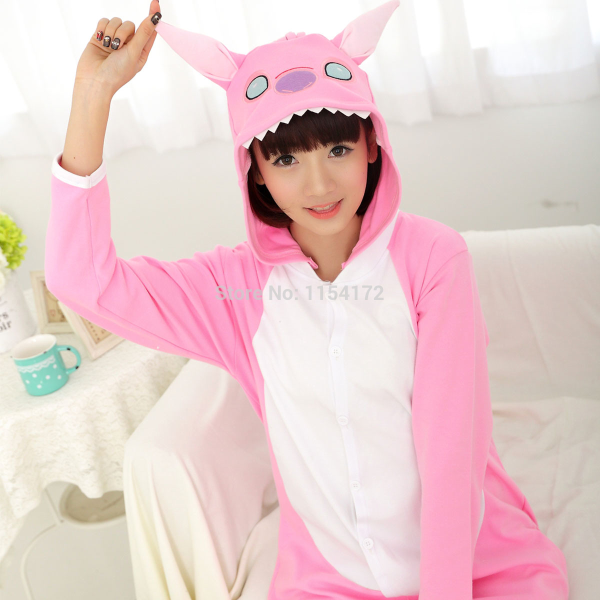 Весна и осень мультфильм животных onesies пижамы комплект пижамы для взрослых хлопка с длинным рукавом 100% любителей розовый стежка гостиная