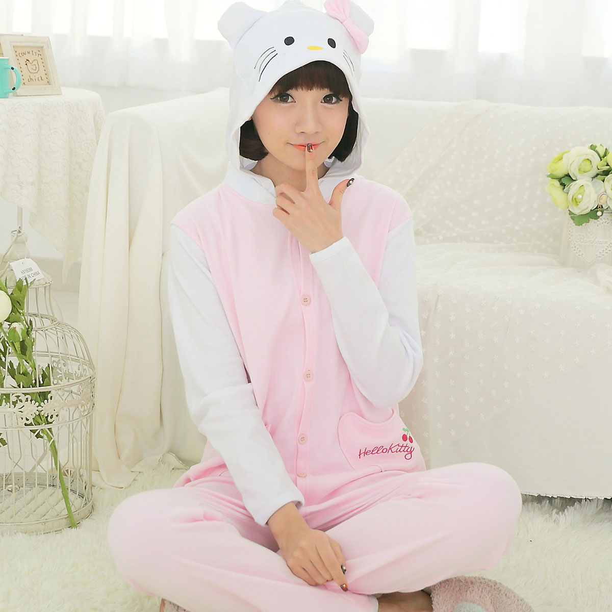 hello kitty onesies Pajamas Cartoon Animal Costume Pajamas adult Onesies Sleepwear Halloween