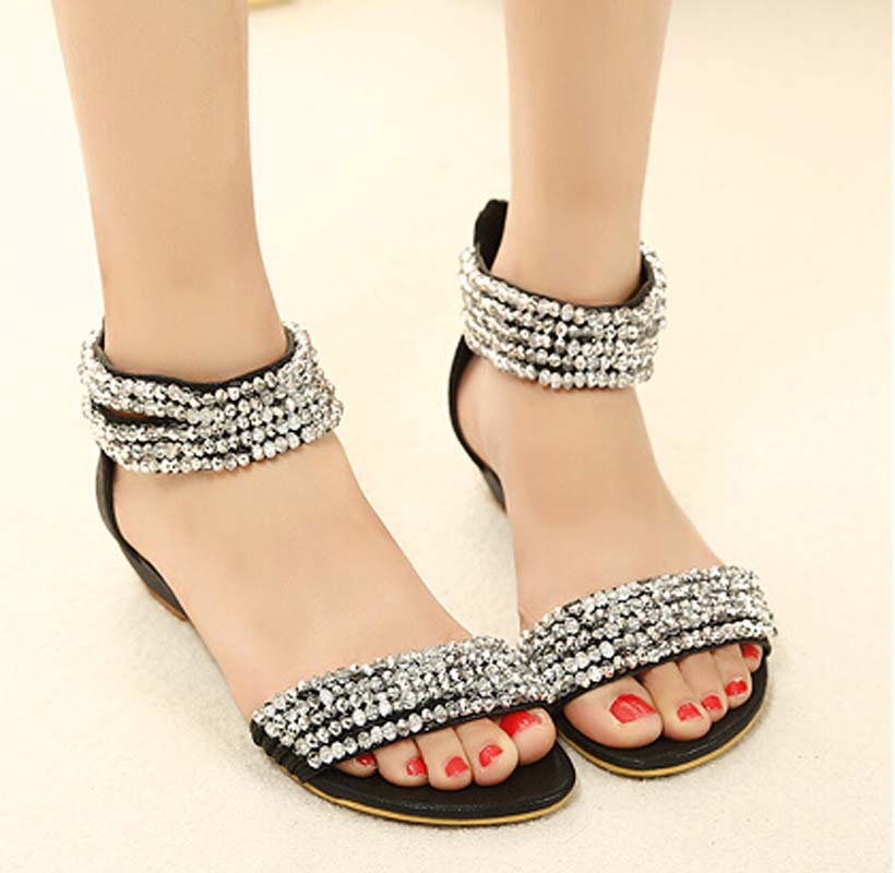 Buy summer rhinestone open toe crystal flat sandals in women's ladies ...