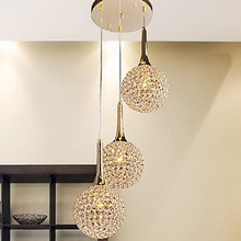 Golden LED Modern Crystal Pendant light Lamp with 3 Lights For Living Dining Room Luminaire Lustre