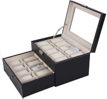 20 Grid  PU Leather Watch Display Drawer Lock Jewelry Collection Storage Holder Showcase Box