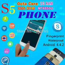 Fingerprint S5 Phone MTK6592 Octa Core MTK6582 Quad Core 32G ROM 5.1″ Android G900 i9600 Mobile Phone Original Logo Waterproof