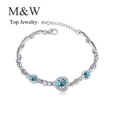 New Arrival Fashion Jewelry Platinum White Gold Plated Austrian Crystal ElEMENTS Romantic Heart True Love Bracelet