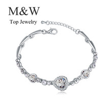 New Arrival Fashion Jewelry Platinum White Gold Plated Austrian Crystal ElEMENTS Romantic Heart True Love Bracelet