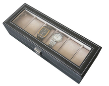 6 Grid PU Leather Watch Display Drawer Lock Jewelry Collection Storage Holder Showcase Box
