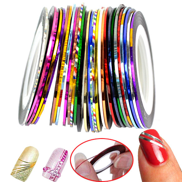 31Pcs Mixed Colorful Beauty Rolls Striping Decals Foil Tips Tape Line DIY Design Nail Art Stickers