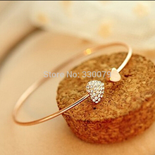 SL043 Hot New Style Fashion Love With Heart-Shaped Crystal Bracelet Womens’ Bangle Double Opening Accessories Wholesale