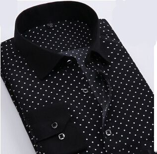 Free shipping 2015 New Fashion Style Polka Dot Men Shirts Long Sleeve Cotton Shirt plus size