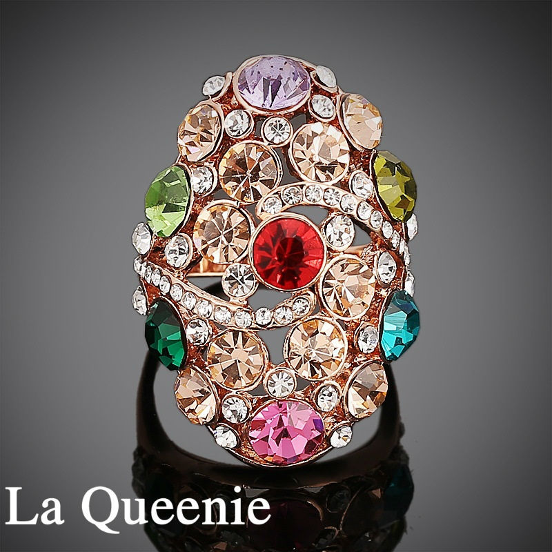 Multicolor Flower Rhinestone Crystal Rings bone sapphire ruby jewelry Indian Fashion Created Diamond Ring For Bijoux